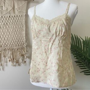 American Eagle Outfitters Silk Cream and Pink Lace Camisole